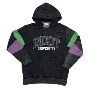 Rokit University Hoodie Patchwork Arms Gray Men's Medium Streetwear